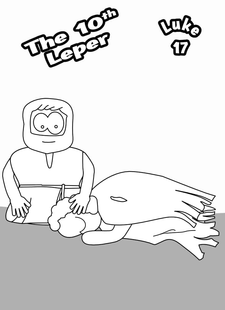 10th leper with Jesus colouring page